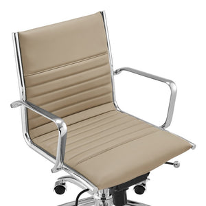 EuroStyle Dirk Low Back Leatherette Swivel Chair with Bungee Support and Chromed Steel Base Taupe 23 D x 24 W x 37 H 50002-TPE