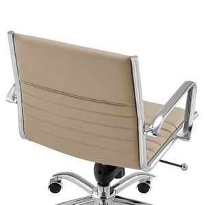 EuroStyle Dirk Low Back Leatherette Swivel Chair with Bungee Support and Chromed Steel Base Taupe 23 D x 24 W x 37 H 50002-TPE