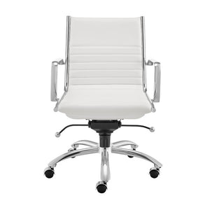 EuroStyle Dirk Low Back Leatherette Swivel Chair with Bungee Support and Chromed Steel Base White 23 D x 24 W x 37 H 50002-WHT