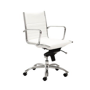 EuroStyle Dirk Low Back Leatherette Swivel Chair with Bungee Support and Chromed Steel Base White 23 D x 24 W x 37 H 50002-WHT