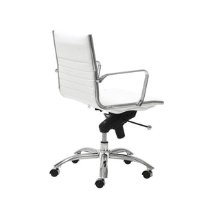 EuroStyle Dirk Low Back Leatherette Swivel Chair with Bungee Support and Chromed Steel Base White 23 D x 24 W x 37 H 50002-WHT