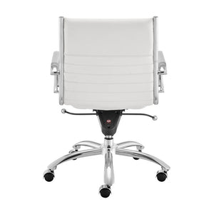 EuroStyle Dirk Low Back Leatherette Swivel Chair with Bungee Support and Chromed Steel Base White 23 D x 24 W x 37 H 50002-WHT