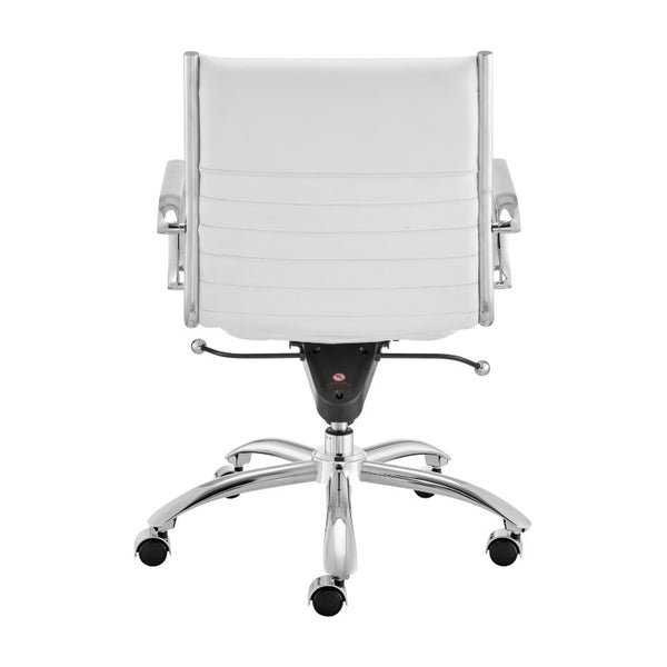 EuroStyle Dirk Low Back Leatherette Swivel Chair with Bungee Support and Chromed Steel Base White 23 D x 24 W x 37 H 50002-WHT