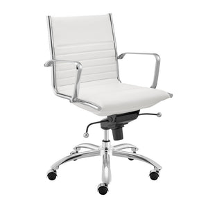 EuroStyle Dirk Low Back Leatherette Swivel Chair with Bungee Support and Chromed Steel Base White 23 D x 24 W x 37 H 50002-WHT