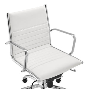 EuroStyle Dirk Low Back Leatherette Swivel Chair with Bungee Support and Chromed Steel Base White 23 D x 24 W x 37 H 50002-WHT
