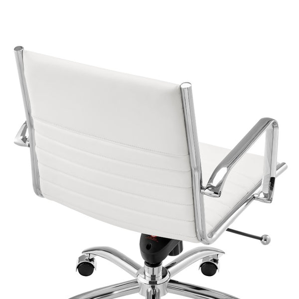 EuroStyle Dirk Low Back Leatherette Swivel Chair with Bungee Support and Chromed Steel Base White 23 D x 24 W x 37 H 50002-WHT
