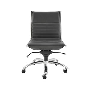 EuroStyle Dirk Armless Leatherette Office Chair with Sculpted Shell and Chromed Steel Swivel Base Black 50006-BLK