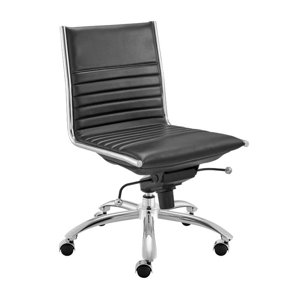 EuroStyle Dirk Armless Leatherette Office Chair with Sculpted Shell and Chromed Steel Swivel Base Black 50006-BLK