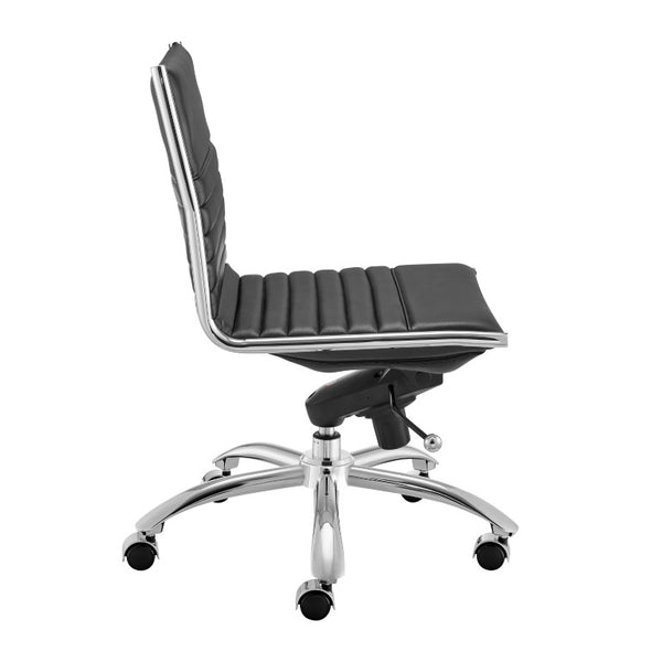 EuroStyle Dirk Armless Leatherette Office Chair with Sculpted Shell and Chromed Steel Swivel Base Black 50006-BLK
