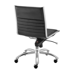 EuroStyle Dirk Armless Leatherette Office Chair with Sculpted Shell and Chromed Steel Swivel Base Black 50006-BLK