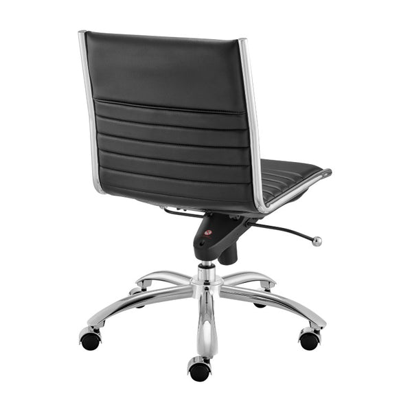EuroStyle Dirk Armless Leatherette Office Chair with Sculpted Shell and Chromed Steel Swivel Base Black 50006-BLK