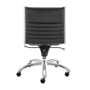 EuroStyle Dirk Armless Leatherette Office Chair with Sculpted Shell and Chromed Steel Swivel Base Black 50006-BLK