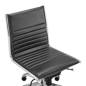 EuroStyle Dirk Armless Leatherette Office Chair with Sculpted Shell and Chromed Steel Swivel Base Black 50006-BLK