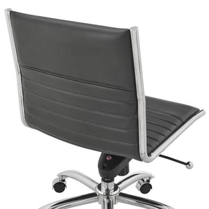 EuroStyle Dirk Armless Leatherette Office Chair with Sculpted Shell and Chromed Steel Swivel Base Black 50006-BLK