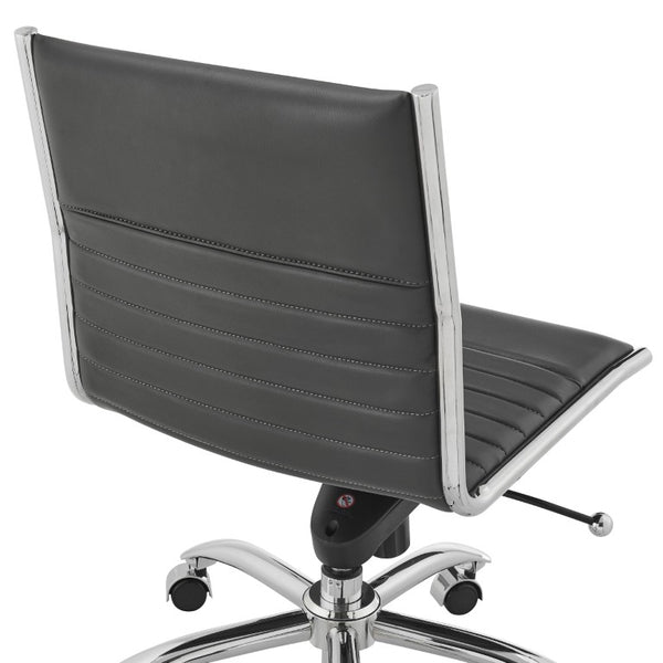 EuroStyle Dirk Armless Leatherette Office Chair with Sculpted Shell and Chromed Steel Swivel Base Black 50006-BLK