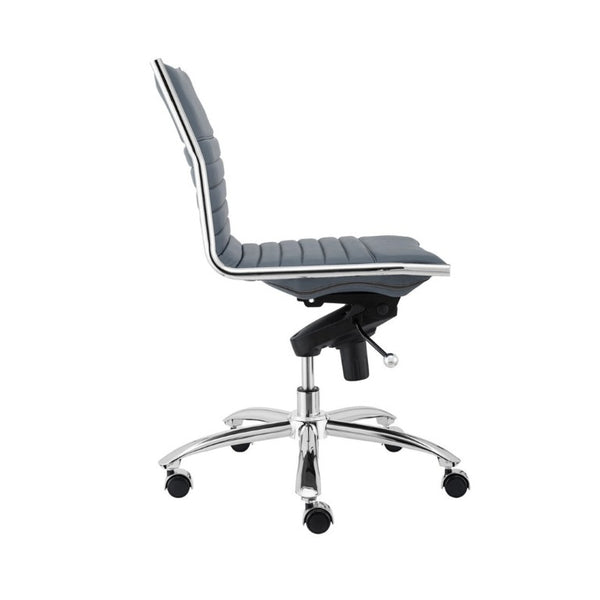 EuroStyle Dirk Armless Leatherette Office Chair with Sculpted Shell and Chromed Steel Swivel Base Blue 50006-BLU