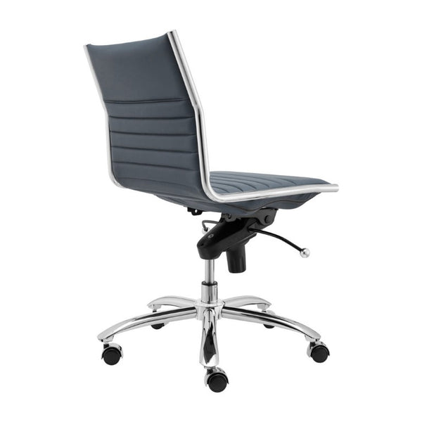 EuroStyle Dirk Armless Leatherette Office Chair with Sculpted Shell and Chromed Steel Swivel Base Blue 50006-BLU