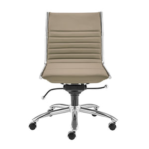EuroStyle Dirk Armless Leatherette Office Chair with Sculpted Shell and Chromed Steel Swivel Base Taupe 50006-TPE
