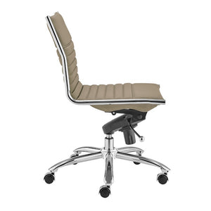 EuroStyle Dirk Armless Leatherette Office Chair with Sculpted Shell and Chromed Steel Swivel Base Taupe 50006-TPE