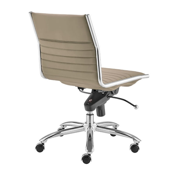 EuroStyle Dirk Armless Leatherette Office Chair with Sculpted Shell and Chromed Steel Swivel Base Taupe 50006-TPE