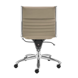EuroStyle Dirk Armless Leatherette Office Chair with Sculpted Shell and Chromed Steel Swivel Base Taupe 50006-TPE