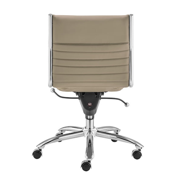 EuroStyle Dirk Armless Leatherette Office Chair with Sculpted Shell and Chromed Steel Swivel Base Taupe 50006-TPE