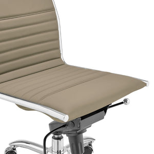 EuroStyle Dirk Armless Leatherette Office Chair with Sculpted Shell and Chromed Steel Swivel Base Taupe 50006-TPE