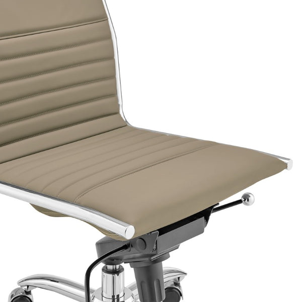 EuroStyle Dirk Armless Leatherette Office Chair with Sculpted Shell and Chromed Steel Swivel Base Taupe 50006-TPE