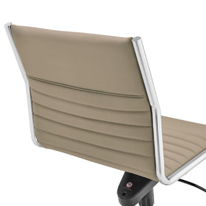 EuroStyle Dirk Armless Leatherette Office Chair with Sculpted Shell and Chromed Steel Swivel Base Taupe 50006-TPE