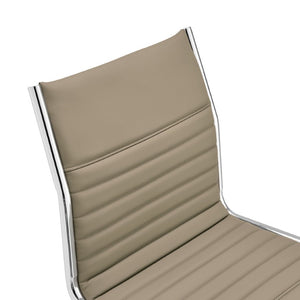 EuroStyle Dirk Armless Leatherette Office Chair with Sculpted Shell and Chromed Steel Swivel Base Taupe 50006-TPE