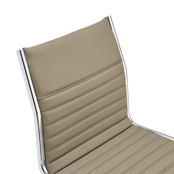 EuroStyle Dirk Armless Leatherette Office Chair with Sculpted Shell and Chromed Steel Swivel Base Taupe 50006-TPE