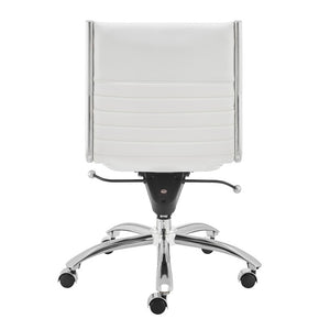 EuroStyle Dirk Armless Leatherette Office Chair with Sculpted Shell and Chromed Steel Swivel Base White 50006-WHT