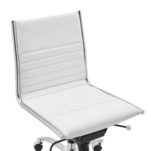 EuroStyle Dirk Armless Leatherette Office Chair with Sculpted Shell and Chromed Steel Swivel Base White 50006-WHT
