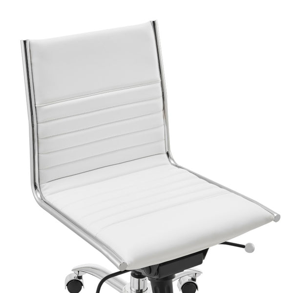 EuroStyle Dirk Armless Leatherette Office Chair with Sculpted Shell and Chromed Steel Swivel Base White 50006-WHT