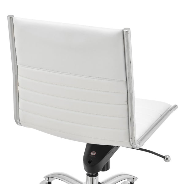 EuroStyle Dirk Armless Leatherette Office Chair with Sculpted Shell and Chromed Steel Swivel Base White 50006-WHT