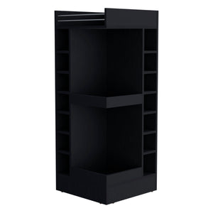 English Elm FM Corner Bar Cabinet with 8-Bottle Rack, Open Display Shelves and Hidden Storage for Home Entertaining Black 51.2 L x 23.2 W x 4.7 H B128P269884