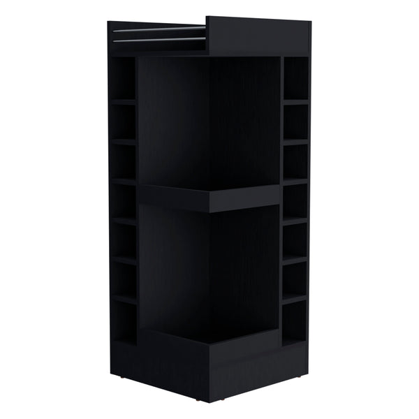 English Elm FM Corner Bar Cabinet with 8-Bottle Rack, Open Display Shelves and Hidden Storage for Home Entertaining Black 51.2 L x 23.2 W x 4.7 H B128P269884