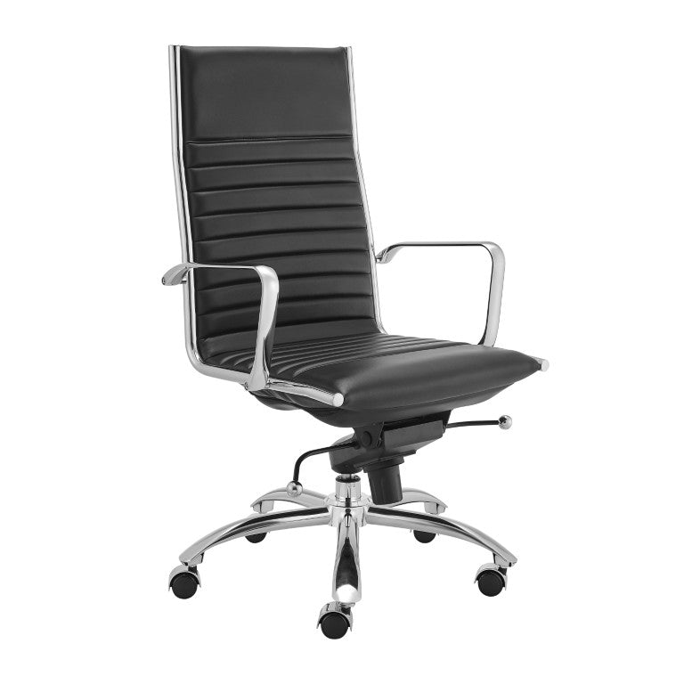 EuroStyle Dirk High Back Leatherette Office Chair with Bungee Suspension and Chrome Base 50008-BLK