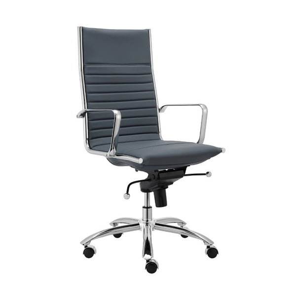 EuroStyle Dirk High Back Executive Chair Bungee Suspension Leatherette Seat Chromed Base 50008-BLU