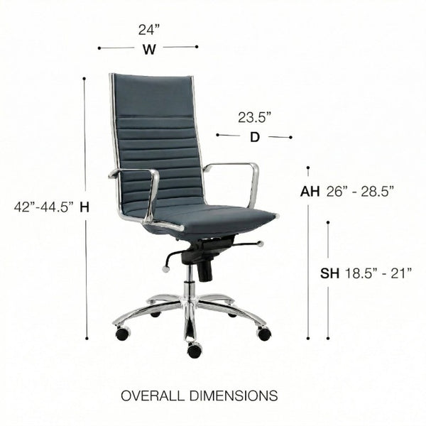 EuroStyle Dirk High Back Executive Chair Bungee Suspension Leatherette Seat Chromed Base 50008-BLU