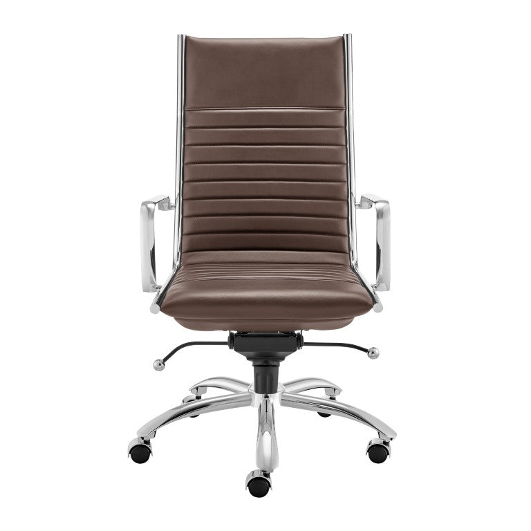 EuroStyle Dirk High Back Brown Leatherette Executive Office Chair with Bungee Suspension 50008-BRN