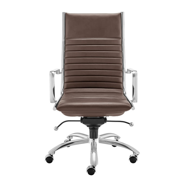 EuroStyle Dirk High Back Brown Leatherette Executive Office Chair with Bungee Suspension 50008-BRN