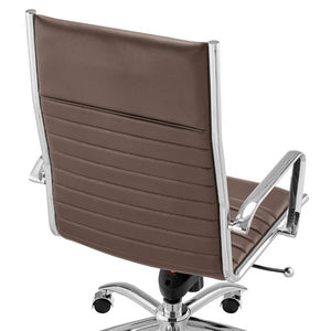 EuroStyle Dirk High Back Brown Leatherette Executive Office Chair with Bungee Suspension 50008-BRN
