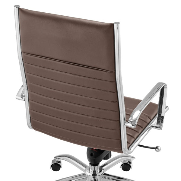 EuroStyle Dirk High Back Brown Leatherette Executive Office Chair with Bungee Suspension 50008-BRN