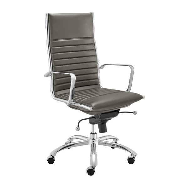 EuroStyle Dirk High Back Executive Leatherette Office Chair with Bungee Support and Chrome Base 50008-GRY