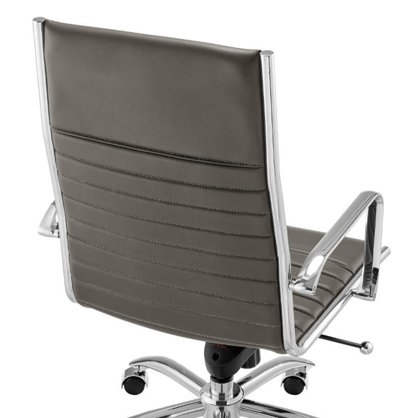EuroStyle Dirk High Back Executive Leatherette Office Chair with Bungee Support and Chrome Base 50008-GRY