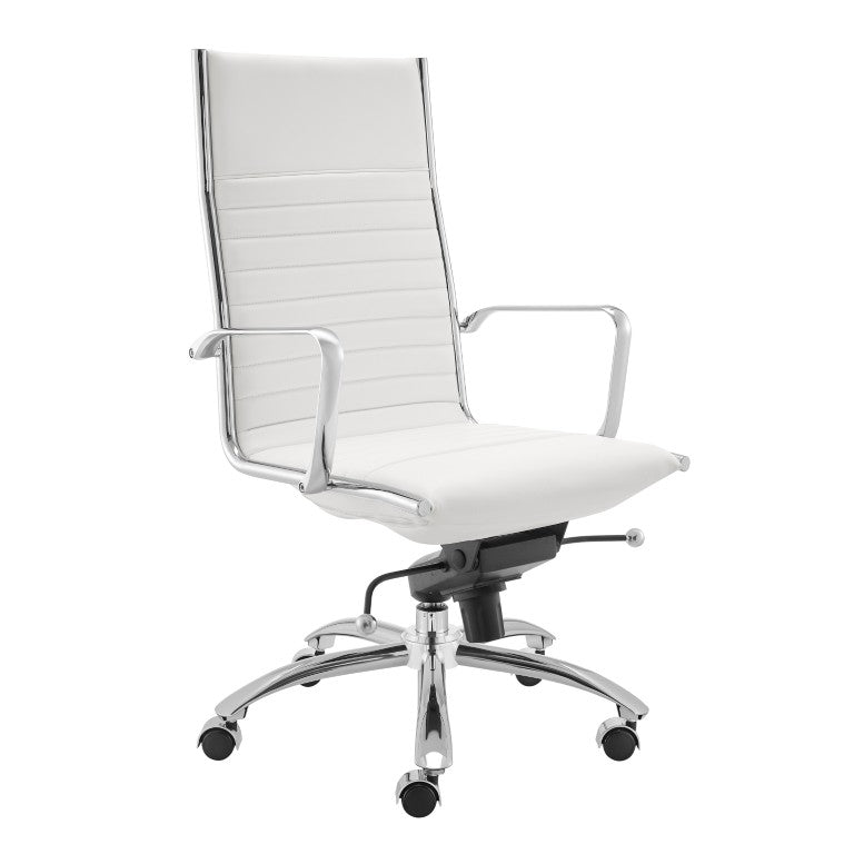 EuroStyle Dirk Ergonomic High Back Office Chair White Leatherette Bungee Seat Chrome Base 50008-WHT
