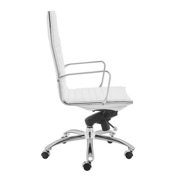 EuroStyle Dirk Ergonomic High Back Office Chair White Leatherette Bungee Seat Chrome Base 50008-WHT
