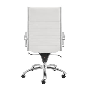 EuroStyle Dirk Ergonomic High Back Office Chair White Leatherette Bungee Seat Chrome Base 50008-WHT