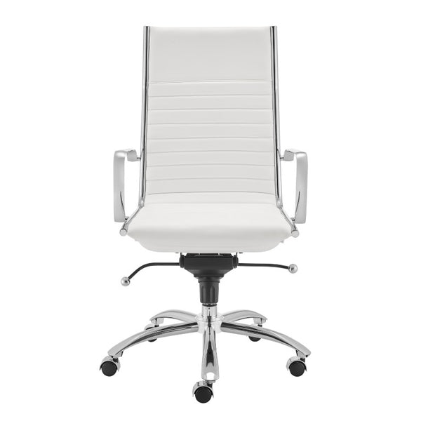 EuroStyle Dirk Ergonomic High Back Office Chair White Leatherette Bungee Seat Chrome Base 50008-WHT